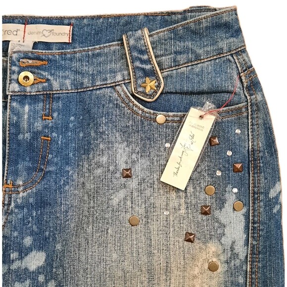 NEW Vtg Y2k Ecko Red Denim Jean Low Rise Mini Skirt Rivet Distress Frayed Hem 11 - Picture 3 of 8